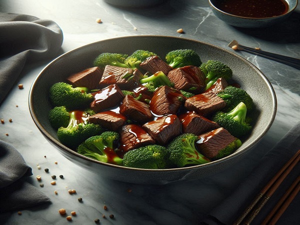 A plate of freshly cooked Beef and Brocolli Stir Fry